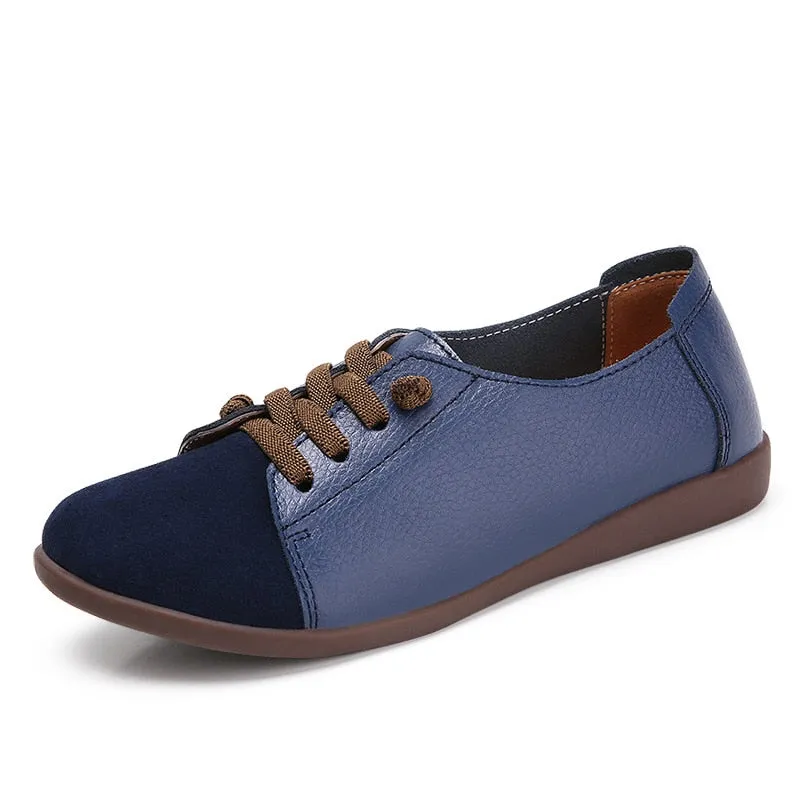 Women's PEIPAH Genuine Leather Shoes Slip On Ballet Oxford Flats